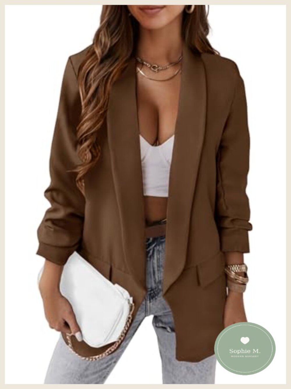 Women's Business Casual Open Front Blazer with Pockets Long Sleeve Notch Collar